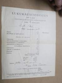 Viipurin kaupungin kansakoulu - Lukukausitodistus, I Luokan 32 osaston oppilas Kirsti Sikiö syyslukukausi 1938, allekirjoitus v.t. opettaja Elsa Tiainen