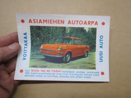 Lehtiaitta OY - Asiamiehen Autoarpa - Skoda 1000 MB Tourist uusi auto palkintona -arpalipuke