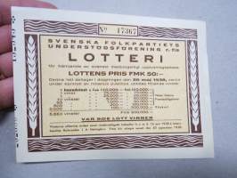 Svenska Folkppartiets Undersödsförening r.f:s Lotteri nr 17367 1938 -arpa