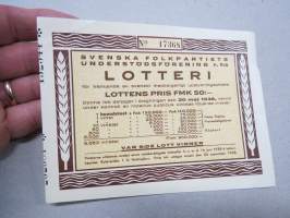 Svenska Folkppartiets Undersödsförening r.f:s Lotteri nr 17368 1938 -arpa
