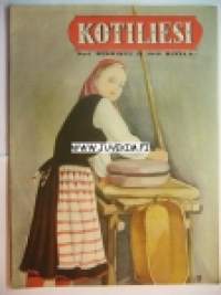 Kotiliesi 1942 nr 4. Helmikuu 1942. Aiheita: kukkakuvioita huonekaluissa, hankien keskelle luomme lämpölavan, maakuntain herkkuja Kalevalan päivään, pukisitko