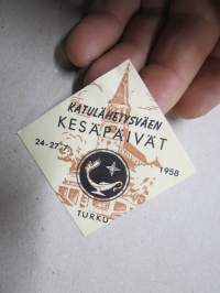 Katulähetysväen kesäpäivät 1958 Turku -osallistujamerkki / edustajalippu / pääsymaksumerkki / varainkeruumerkki