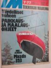 Tekniikan Maailma 1977 nr 7. Koeajossa Mazda 323  1300 DX, Solifer 400, Fiat 128 ja Austin Allegro, MP Lafer, Skoda 110 L. Jurmo Lux ja Chrysler 35. Suomalaisen