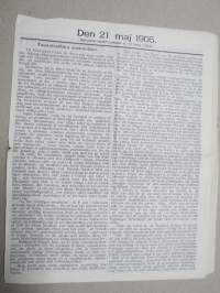 Den 21. Maj 1905 -sortokauden aikainen Tukholmassa julkaistu lehtinen
