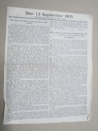 Den 13. September 1905 -sortokauden aikainen Tukholmassa julkaistu lehtinen