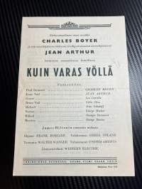 Kuin varas yöllä / Som en tjuv om natten -käsiohjelma pääosissa / i huvudrollerna Charles Boyer, Jean Arthur