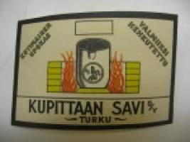 Kupittaan savi Oy upokas -etiketti