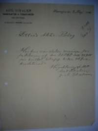 Alex Schalien Manufaktur & Trikotaffär Helsingfors/Helsinki 2.3.1906 -asiakirja