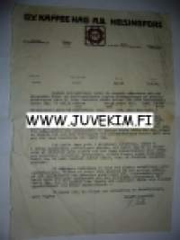 O.Y. Kaffee Hag A.B. Helsingfors/Helsinki 1.3.1930 -asiakirja