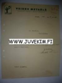 Veikko Metsälä Matkaselkä 28.6.1937 -asiakirja