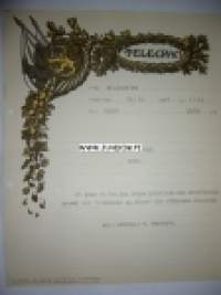 Arkitekten A. V. Stenfors Helsingfors 26.10.1936 -sähkösanoma