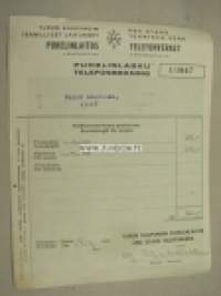 Turun Kaupungin Teknilliset laitokset Puhelinlaitos -puhelinlasku 1947