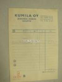 Kumila Oy kumikauppa / rengasliike Helsinki 1958 -kuitti