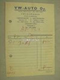 VW-Auto Oy Helsinki 195? -kuitti
