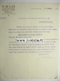 N. W. Lax Agenturbureau Helsingfors/Helsinki 11.11.1920 -asiakirja