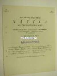 Asunto-osakeyhtiö Savila Bostadsaktiebolaget, Helsinki 1926 10 000 mk -osakekirja