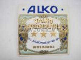 Alko Valko Vermouth -viinaetiketti 1930-luvulta