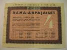 Raha-arpajaiset 9.4.1938 -arpalippu