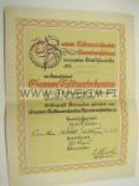 Suomen Kultturirahasto, kiitoskirja lahjoituksesta maanviljelijä Valto Laiterla 1939