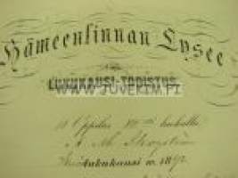 Hämeenlinnan Lycee lukukausitodistus A.M. Skogström 1892