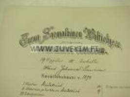 Turun Suomalainen Waltiolyseo, Wäinö Laurinen -lukukausitodistus 1898