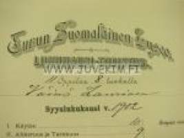 Turun Suomalainen Lyseo, Wäinö Laurinen -lukukausitodistus 1902