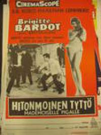 Hitonmoinen tyttö -elokuvajuliste, movie poster ,
Noin 40 x 60 cm elokuvajuliste. Pääosissa Brigitte Bardot, Jean Bretonniere.