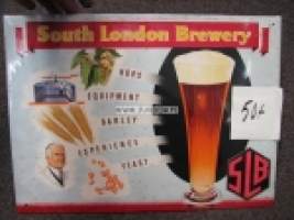 South London Brewery -olutmainoskyltti peltiä ja pahvia