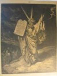 Mooses astuu alas Siinailta -uskonnollinen painokuva 