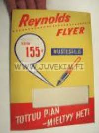 Reynolds Flyer mustesäiliökynä -mainoskartonki