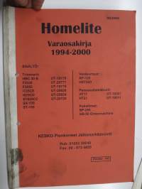 Homelite varaosakirja 1994-2000 trimmerit, vesipumput, pensasaitaleikkurit, puhaltimet -varaosaluettelo