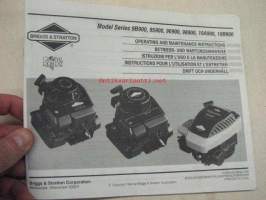 Briggs & Stratton 9B900, 95900, 96900, 98900, 10A900, 10B900 operating and maintenance instructions, drift och underhåll -käyttöohjekirja mm. englanniksi ja