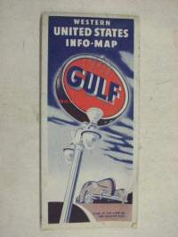 Gulf Oil western United States Info Map -huoltoasemaketjun USA:ssa jakama tiekartta