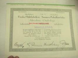 Suomen Puhallintehdas Oy, Helsinki 1952, 10 000 mk -osakekirja