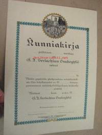 Kunniakirja Oy G.A. Serlachius antanut Mäntän ympäristön yksityismetsien metsänhoidollisen tilan kohottamiseksi...