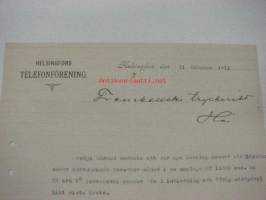 Helsingfors Telefonförening, Helsinki, 11.10.1911 -asiakirja
