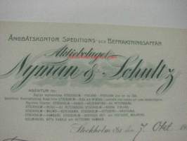 Ab Nyman & Schoultz Ångbåtskontor, Speditions- och Befraktningsaffär, Stockholm, 7.10.1912 -asiakirja