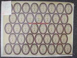 Porvoon Panimo - Borgå Bryggeri / Best Extra Stout -olutetikettiarkki v. 1935 -leikkaamaton, kirjapainon painatustietodokumentti mukana