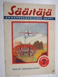 Säästäjä 1935 nr 7 -Säästöpankin asiakaslehti, takasivulla Olli ja Vahti -sarjakuva, Maailmannäyttely