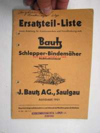 Bautz Schlepper-Bindemäher Rechtsschneidend Ersatzteil-Liste -varaosaluettelo