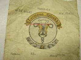 Loimaan Apteekki 16.10.1945 -apteekkisignatuuri / pussi