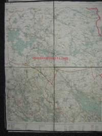Lehti D4 Generalkarta öfver Finland, 1940, Kajaani, Iisalmi, Nurmes kankaalle pohjustettu -kartta
