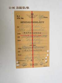 SJ (Statens Järnvägar) Alla tåg Specialfribiljett 3 klass Överkonduktör Niemelä Köpenhamn-Haparanda