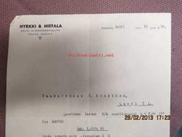Hyrkki & Hietala Rauta- ja sekatavarakauppa, lasku 16.4.1935