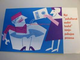 Overo - nyt puhaltavat uudet tuulet suojapukujen pesussa pesujauhe / Lumivalko Oy -mainos