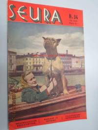 Seura 31. 8. 1949 nr 34 sis. mm. seur. artikkelit / kuvat / mainokset; Earl Moranin tyttökuvat, kesänvietto kaupungissa, Lassi, Yki ja Seppo Nummi, Ami-Cola -mainos