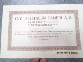 Oy Helsingin Faneri Ab, Helsinki 193?, 1 000 mk -osakekirja