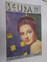Seura 11. 2. 1948 nr 6 sis. mm. seur. artikkelit / kuvat / mainokset; Virginia O'Brien -kansi, selvännäkijä Upton Sinclair, hiihtomuoti, Turkoosi -puuterimainos