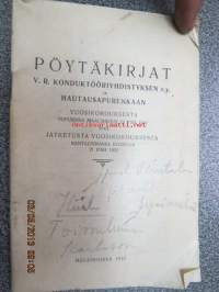 Pöytäkirjat V.R. Konduktööriyhdistyksen ry ja hautausapurenkaan vuosikokouksesta Viipurissa maaliskuun 19p:nä 1932 sekä jatketusta vuosikokouksesta