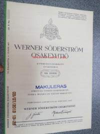 Werner Söderström Oy, 10 osaketta 10 000 mk, Porvoo 1947 -osakekirja
